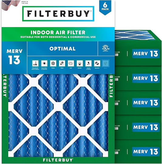 Filterbuy 14x20x4 Air Filter MERV 13 (MPR 1900) Health Defense Replacement (6-Pack), Electrostatic Pleated HVAC AC Furnace Filters, Made in USA (Actual Size: 13.50 x 19.50 x 3.63)