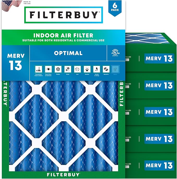 Filterbuy 20x23x4 Air Filter MERV 13 (MPR 1900) Health Defense Replacement (6-Pack), Electrostatic Pleated HVAC AC Furnace Filters, Made in USA (Actual Size: 19.50 x 22.50 x 3.63)