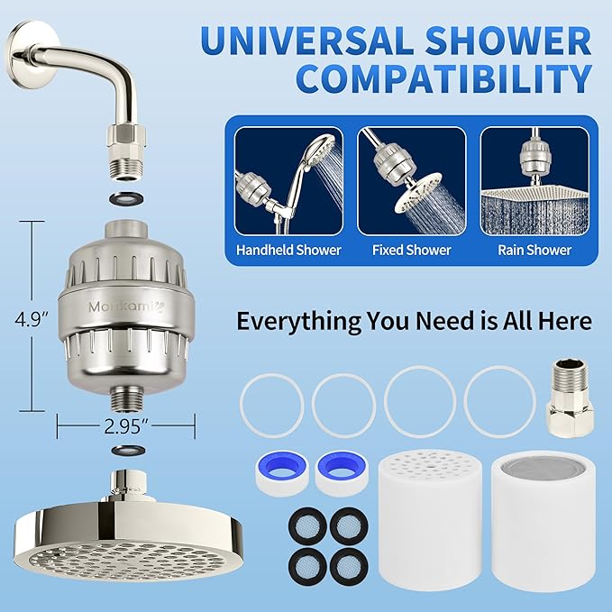Heavy Duty Shower Filter - Monkami High Pressure Shower Head Filter For Hard Water, 99% Removal Chlorine, Fluoride & Heavy Metals - Brushed Nickel (2 QTY, HD-SF500)