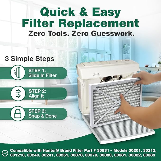 Crucial Air Purifier Filter – Compatible with Hunter® Brand Filter Part # 30931 – Models 30201, 30212, 301213, 30240, 30241, 30251, 30378, 30379, 30380, 30381, 30382, 30383 – Bulk Packs (2 Pack)