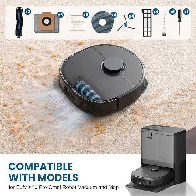 28 Pack Replacement Accessories for eufy X10 Pro Omni Robot Vacuum Cleaner, 2 MainBrush 4 Filter 6 Dust Bag 4 Mop Pads 4 SideBrush 1 Cleaning Brush 1 Screwdriver and 6 Scented Stick