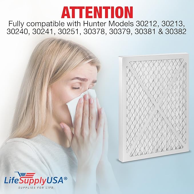 LifeSupplyUSA True HEPA Filter Replacement Compatible with Hunter 30212, 30213, 30240, 30241, 30251, 30378, 30379, 30381 & 30382 Air Purifier