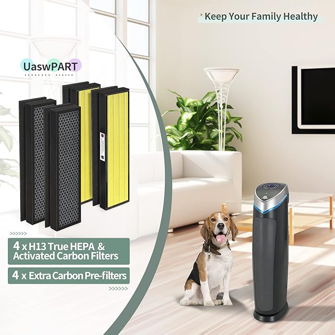 [Pet Care] Uaswpart FLT5000 Filter C Replacement Compatible with Germ-Guardian Filter Replace AC5000E AC5250PT AC5300B AC5350B AC5350W CDAP5500BCA and More, 4x H13 HEPA with Carbon+4x Pre-Filters