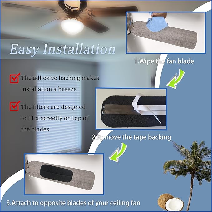 10PCS Activated Charcoal Ceiling Fan Filters, Universal Activated Coconut Shell Carbon Air Filter, Easy-Stick Ceiling Fan Filters for Clean Air | Eliminate Odors, Dust, and Pollutants