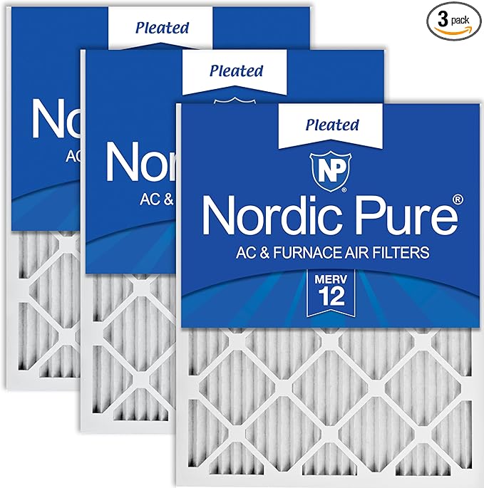 Nordic Pure 20x20x1 (19 1/2 x 19 1/2 x 3/4) Pleated MERV 12 Air Filters 3 Pack