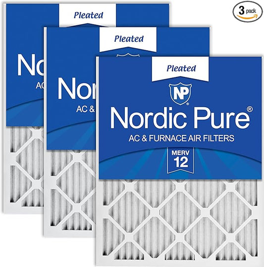 Nordic Pure 20x20x1 (19 1/2 x 19 1/2 x 3/4) Pleated MERV 12 Air Filters 3 Pack