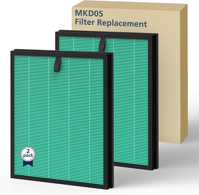 2-Pack MK-D05 Air Fil-ter Replacement for MK-D05 Air Cleaner Puri-fier, 4-in-1 Filtration with HEPA Filt-er and Activated Carbon Filt-er, Green (Pet Dander Version)