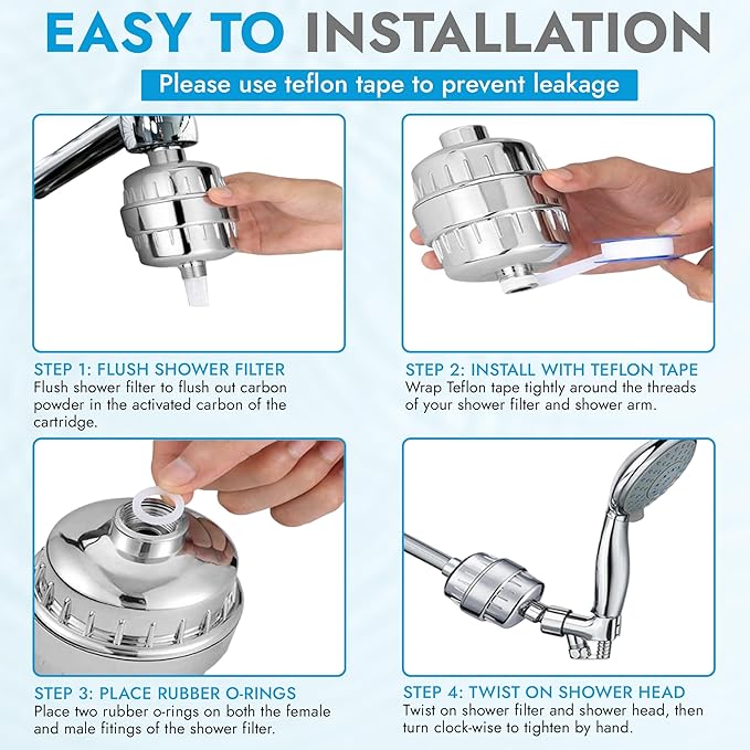 EVERGLOW High-Output Shower Filter, 100% Removes Chlorine, Moisturizes Dry Itchy Skin, Skin and Hair, Helps with Dandruff, Eczema and Vitamin C Infused and Water Softener, 4.7” - Chrome