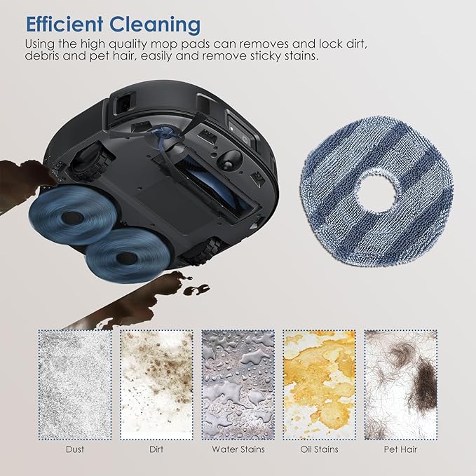 Replacement Parts Compatible with eufy X10 Pro Omni Robot Vacuums Replacement Parts, 4 Dust Bags, 4 Washable Vacuum Mop Cloths, 4 Side Brushes, 4 HEPA Filters, 1 Main Brush, X10 Pro Omni Accessories