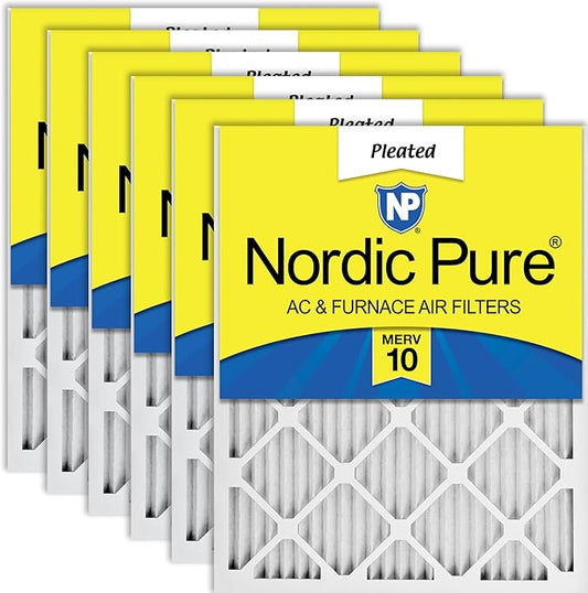 Nordic Pure 20x20x1 (19 1/2 x 19 1/2 x 3/4) Pleated MERV 10 Air Filters 6 Pack