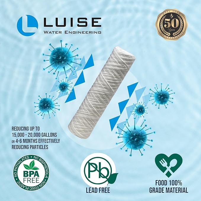 Luise String Wound Whole House Water Filter Replacement (10"x2.5") - 25 Micron Durable String Wound Water Filter Cartridge - (L511.1000)