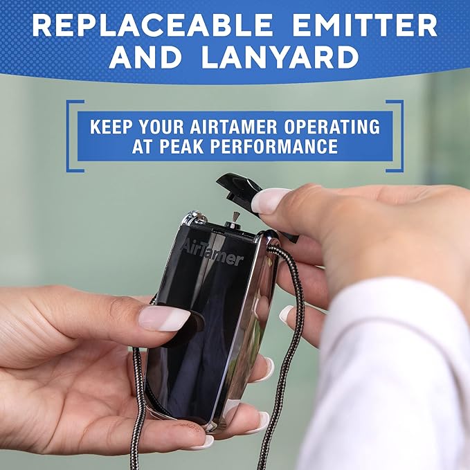 AirTamer A320 Rechargeable Personal Air Purifier, Proven Performance, Virus and Pollutant Tested*, Black with Leather Travel Case