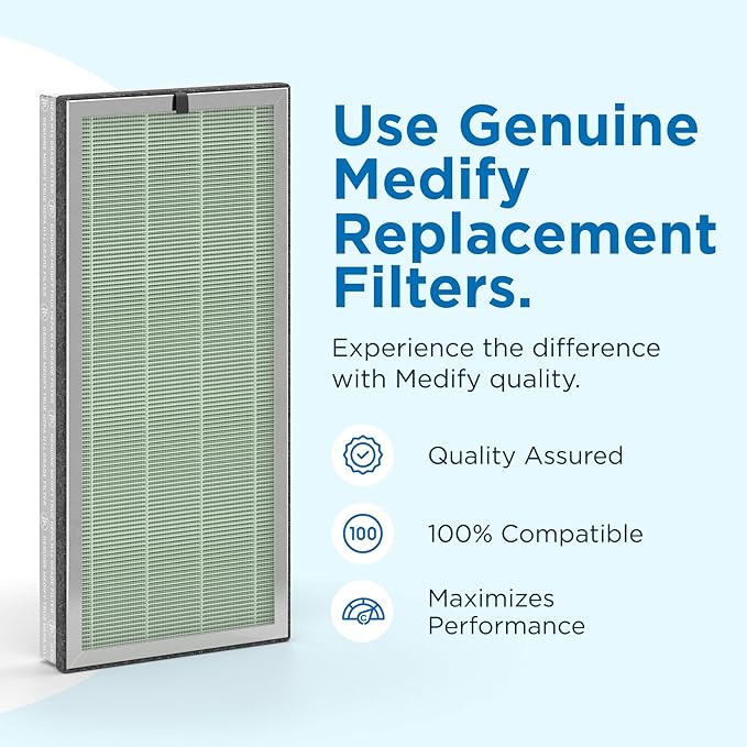 Medify Air MA-40 Genuine Replacement Filter | for Allergens, Wildfire Smoke, Dust, Odors, Pollen, Pet Dander | 3 in 1 with Pre-filter, H14 HEPA, and Activated Carbon | Removal to 0.1 Microns | 1-Pack