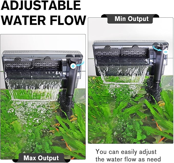 hygger Aquarium HOB Filter 315 GPH for 40-75 Gallon Fish Tank Power Filter with Adjustable Water Flow Extendable Intake Tube External Hang-On Back Filter