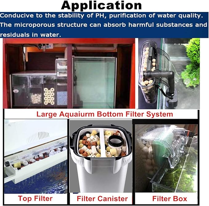 Aquarium Filter Mixed Ceramic Balls Media, Fish Tank Water Filtration Pond Filter Ceramic Rings Volcanic Rock for Water Quality Improve, PH Adjust