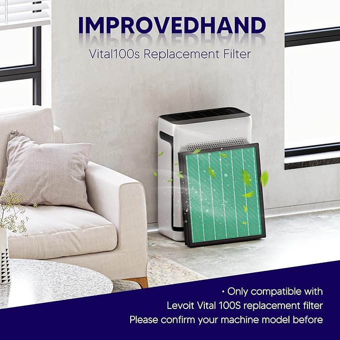 Improvedhand Vital 100S HEPA Replacement Filter Toxin Absorber Compatible With LEVOIT Vital 100S/100S-P Air Purifier, High-Efficiency 3-IN-1 True HEPA and Activated Carbon Filters, Pack of 3, Green