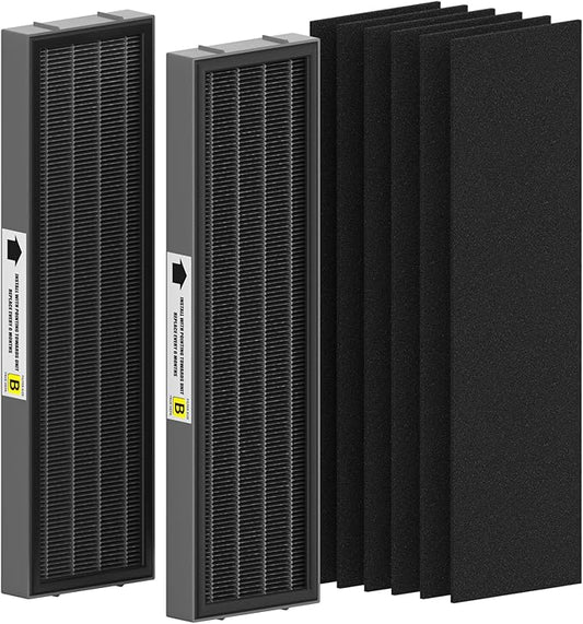 Filter B Smoke Clear HEPA Replacement Compatible with AC4825 AC4300 AC4800 AC4900 AC4850, 2 True HEPA Filters & 6 Activated Carbon Pre-Filters, FLT4825SM, Black/Gray