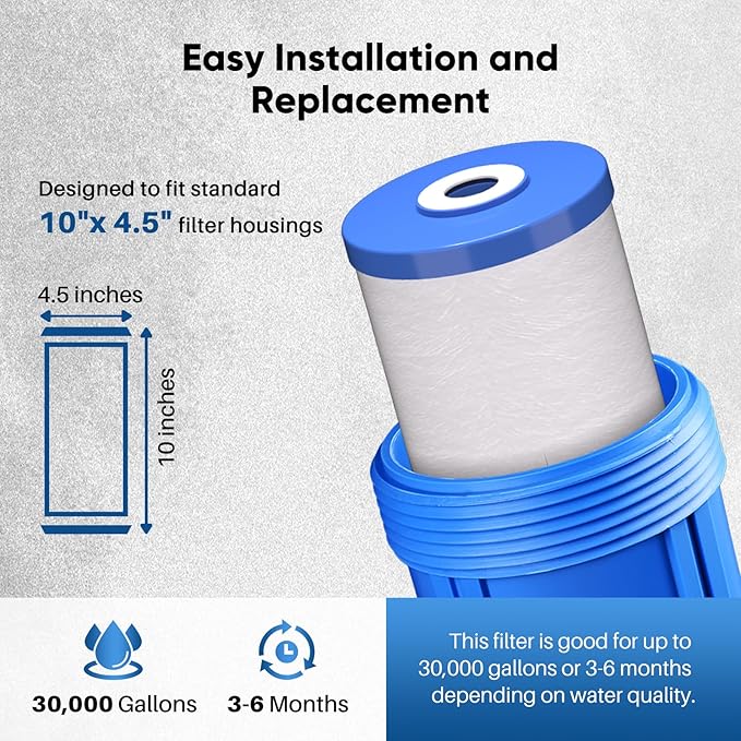 PUREPLUS 5 Micron 10" x 4.5" Whole House Sediment and Carbon Water Filter Replacement Cartridge for GE FXHTC, GXWH40L, GXWH35F, GNWH38S, Culligan RFC-BBSA, WRC25HD, PP10BB-CC, Pentek RFC-BB, 2Pack