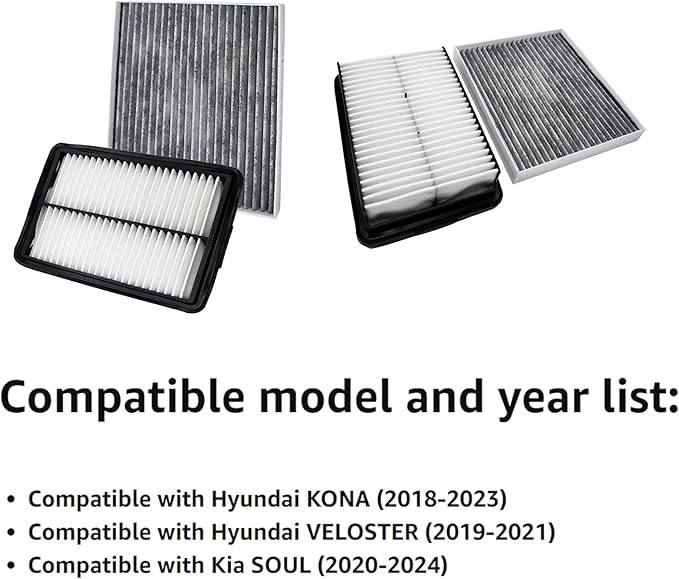 Engine & Cabin Air Filter For KONA (18-23), VELOSTER (19-21), SOUL (20-24), Replace 97133-D1000, 28113-F2000