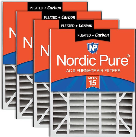 Nordic Pure 20x25x5 (19_3/4 x 24_1/4 x 4_7/8) Air Bear Air Filter Replacement MERV 15 Plus Carbon 4 Pack