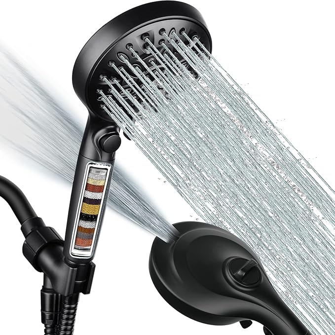 Handheld Shower Head with Filter: 9 Spray Settings High Pressure Shower Head with ON/OFF Pause Switch, 15 Stage Water Softener Filter for Hard Water Remove Chlorine and Harmful Substances