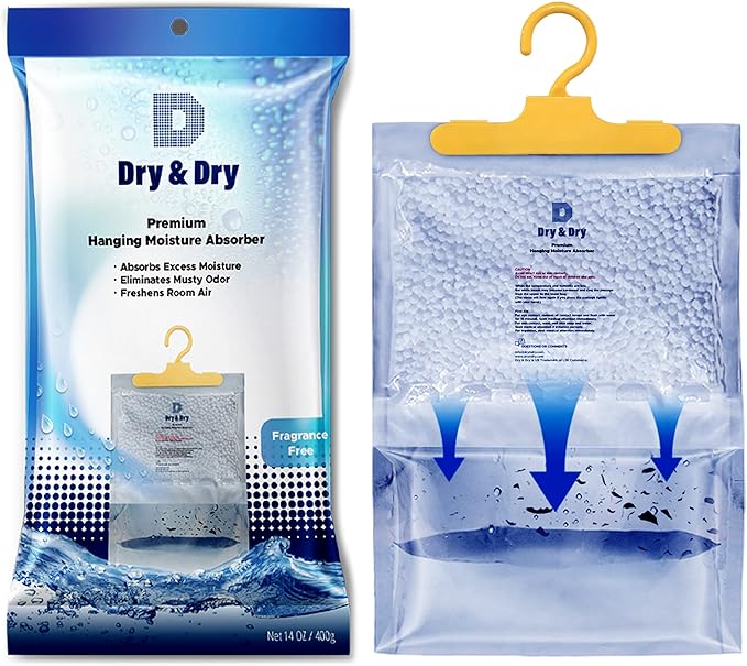 Dry & Dry 80 Pack [Net 14 Oz/Pack] Premium Hanging Moisture Absorbers to Control Excess Moisture for Basements, Closets, Bathrooms, Laundry Rooms. - Ultra Strong Moisture Absorbers