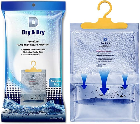 Dry & Dry 80 Pack [Net 14 Oz/Pack] Premium Hanging Moisture Absorbers to Control Excess Moisture for Basements, Closets, Bathrooms, Laundry Rooms. - Ultra Strong Moisture Absorbers