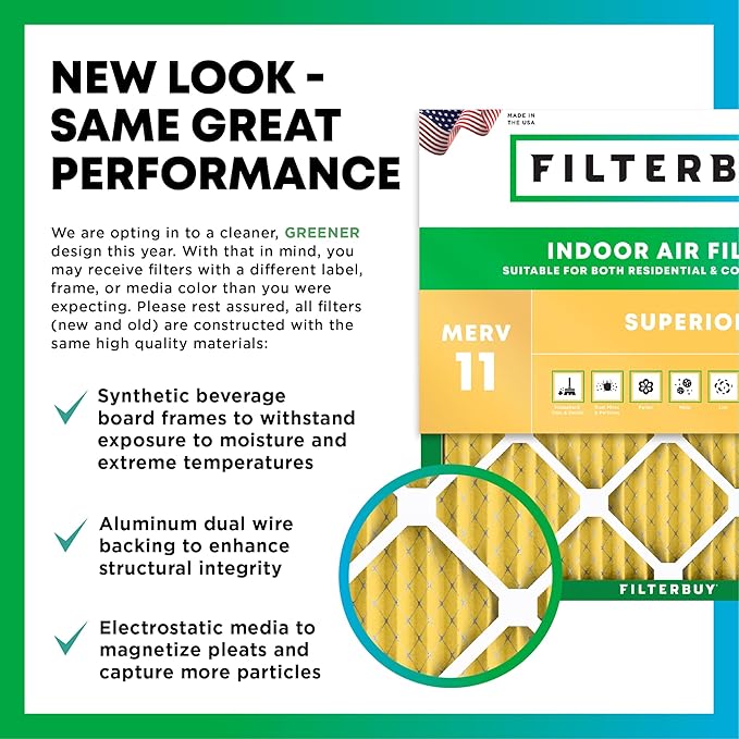 Filterbuy 16x22x1 Air Filter MERV 11 (MPR 1200) Allergen Defense Replacement (1-Pack), Electrostatic Pleated HVAC AC Furnace Filters, Made in USA (Actual Size: 15.50 x 21.50 x 0.75)