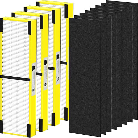 4 Pack FLT4825 HEPA Filter B Replacement Compatible with G-Guardian AC4825, AC4300, AC4850, AC4880, AC4900, CDAP4500, AP2200 Air Purifier, 4 True HEPA Filters & 8 Carbon Pre-Filters, Yellow