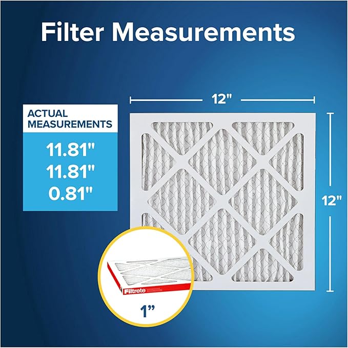Filtrete 12x12x1 AC Furnace Air Filter, MERV 11, MPR 1000, Micro Allergen Defense, 3-Month Pleated 1-Inch Electrostatic Air Cleaning Filter, 2 Pack (Actual Size 11.81 x 11.81 x 0.81 in)