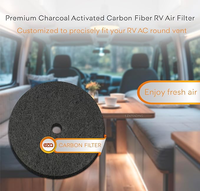 RV Premium Charcoal Activated Carbon Fiber Air Conditioner Filter - RV 5.25" Round Air Duct AC Carbon Filter Replacement for RV AC Vent (12 Pack With Central Hole)
