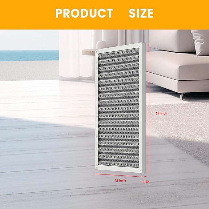 12x24x1 HVAC Furnace Air Filter, Lasts a Lifetime, Washable, the Last HVAC Filter You Will Ever Buy, Breathe Safely at Home or in the Office,Merv 8(Actual Size:11.38x23.38x0.82 Inch)
