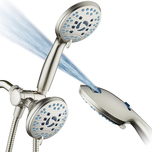 Hotel Spa AquaCare As-Seen-On-TV High Pressure 48-setting Rain & Handheld 3-way Shower Head Combo - Anti-clog Nozzles/Tub, Tile & Pet Power Wash/Extra Long 6 ft. Hose/Satin Nickel Finish