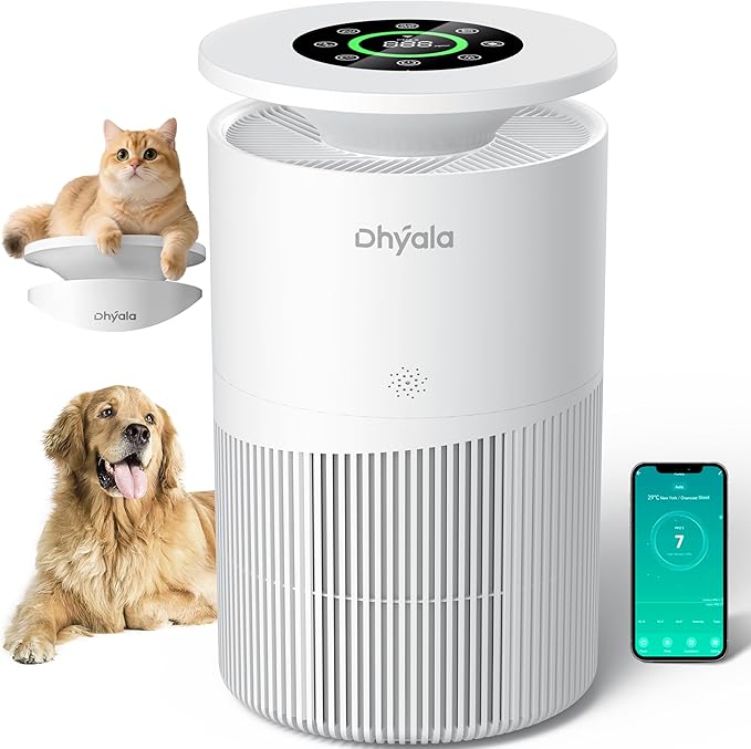 Air Purifier for Home Large Room up to 3620Ft², H13 True HEPA Air Purifiers for Home Pet Hair Dander Odor Pollen, Air Cleaner with Smart WiFi, 360° Air Intake, Auto Mode, Pet Lock, 22dB Quiet