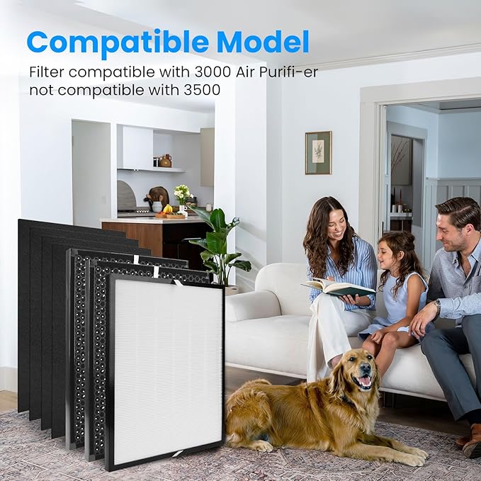 3000 Replacement Filters - 7 Pack, Compatible with 3000 Air Purifi-ers, 1 Air Filter, 2 Activated Carbon Filter Replacement, 4 Extra Carbn Pre-Filters