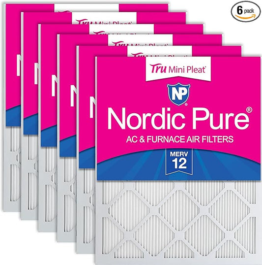 Nordic Pure 20x20x1 (Actual Size: 19 1/2 x 19 1/2 x 3/4) Tru Mini Pleat MERV 12 AC Furnace Air Filters – 2.5X More Media for Longer-Lasting, High-Efficiency Filtration - 6 Pack