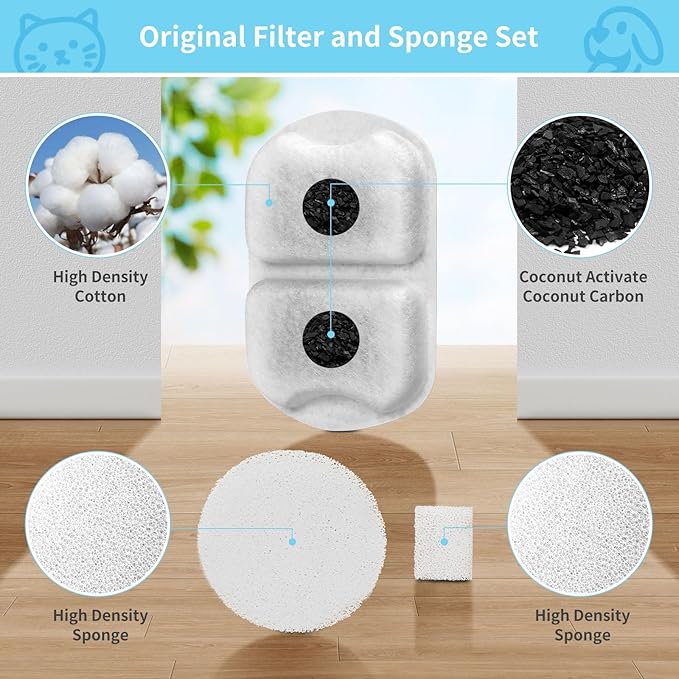 16 Set Replacement Filters for 7L/230oz/1.8G Stainless Steel Dog Dispenser, YOIHABV Cat Water Filters, Triple Action Pet Fountain Filters Dog Fountain Filter