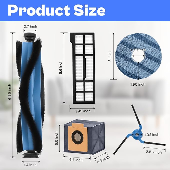 X10 Pro Omni Accessories fit for Eufy X10 Pro Omni Robot Vacuum, include 6 Dust-Bags, 4 Side Brushes, 4 Mop Pads, 2 Main Roller Brushes, 4 Filters, 1 Cleaning Brush LUXRILIX