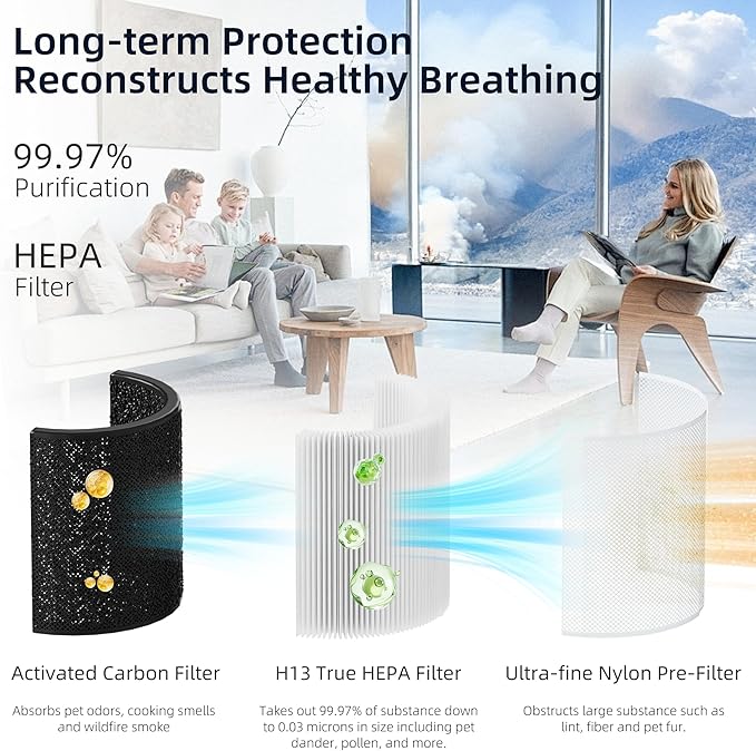 Funmit Core 200S Replacement Filter for Core 200S Smart WiFi Air Purifier, 3-in-1 H13 True HEPA Filter Replacement and High-Efficiency Activated Carbon, Part # Core 200S-RF, 4 Pack