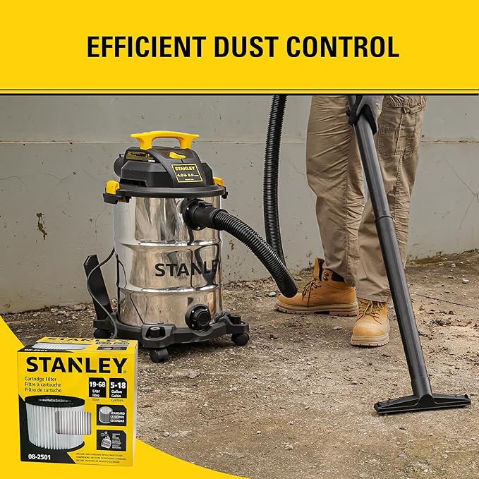 STANLEY Vacuum Filter Replacement 08-2501, Fit for Most 5-18 Gallon Wet Dry Vacuum Cleaner, Compatible with SL18115, SL18115P, SL18116, SL18116P, SL18191P, SL18199P, SL18117, SL18701P-10A, SL18410P-5A