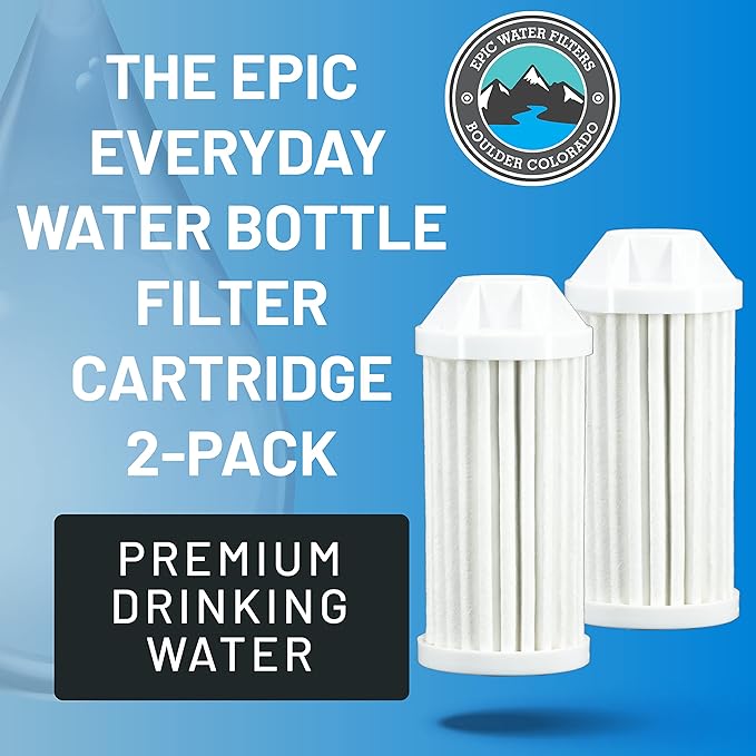 Epic Everywhere Bottle Filter Replacement Cartridge | 2-Pack | 150 Gallon Total Filter Life | 6-8 month Supply
