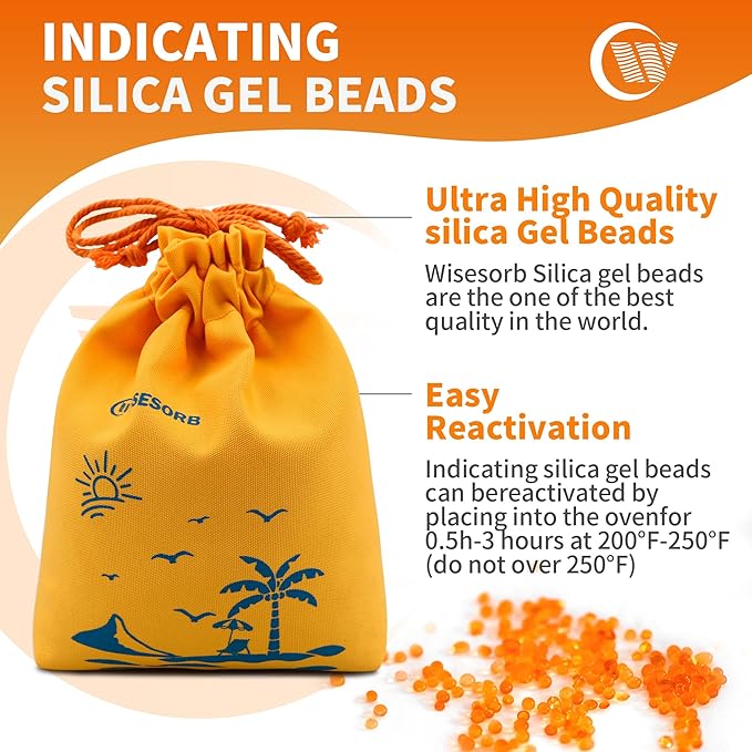1000g Reachargeable Silica Gel Beads with 1 Cloth Bag, Indicating Moisture Absorber Desiccant Packs for Storage