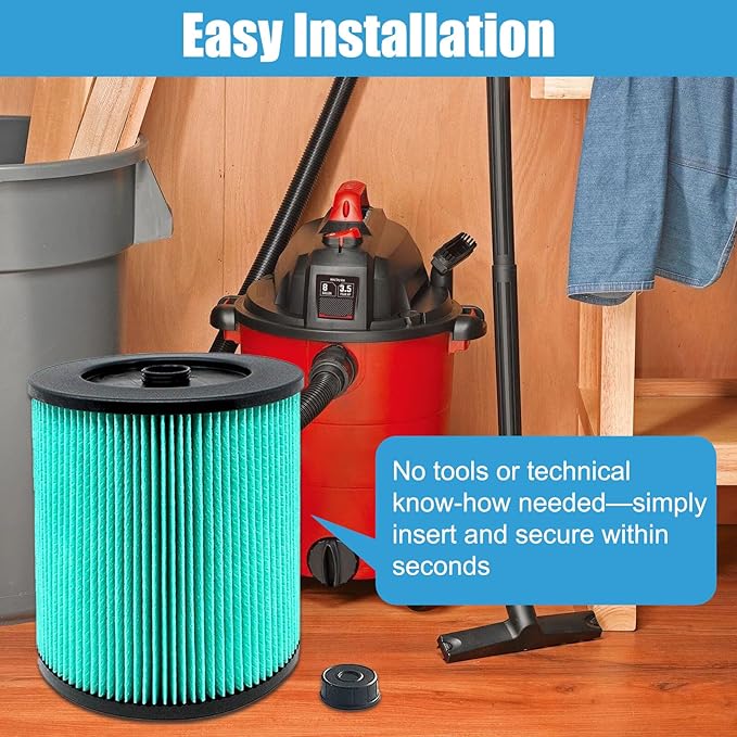 MZY LLC 2 Pack 17912 & 9-17912 Replacement Filter Compatible for Craftsman Shop Vac 5 to 32 Gallon, 3-Layer Pleated 9-17907 Wet/Dry Fine Dust Filter, Part # 17912 & 9-17912