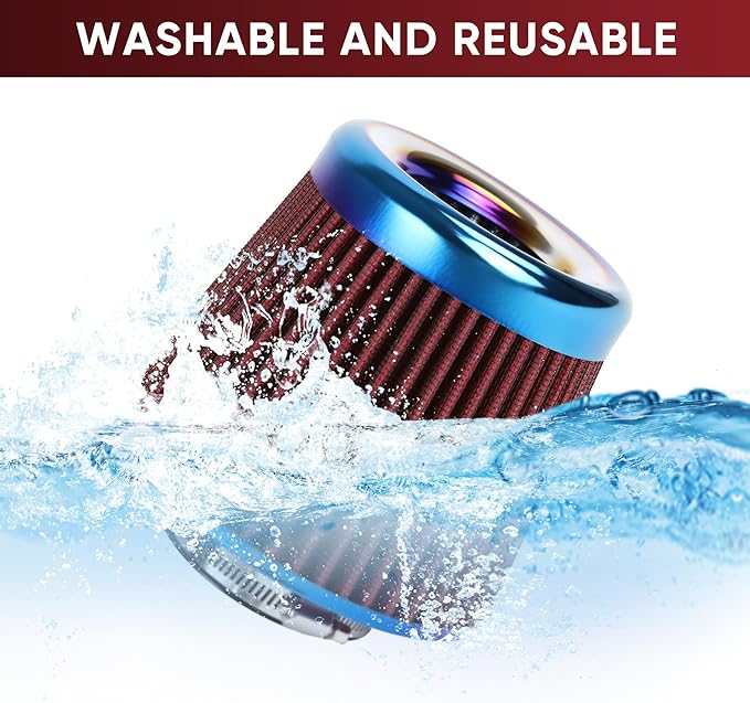 Universal Cold Air Intake Filter Clamp-On Replacement Air Filter Flange Diameter 3 inches/76mm High Performance Washable Filter Red