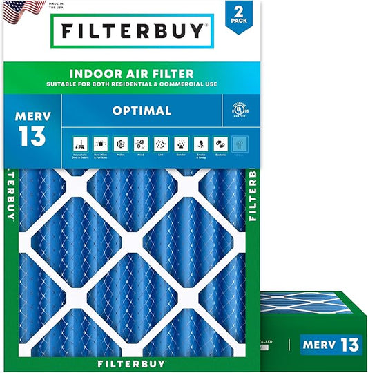 Filterbuy 14x20x4 Air Filter MERV 13 (MPR 1900) Health Defense Replacement (2-Pack), Electrostatic Pleated HVAC AC Furnace Filters, Made in USA (Actual Size: 13.50 x 19.50 x 3.63)