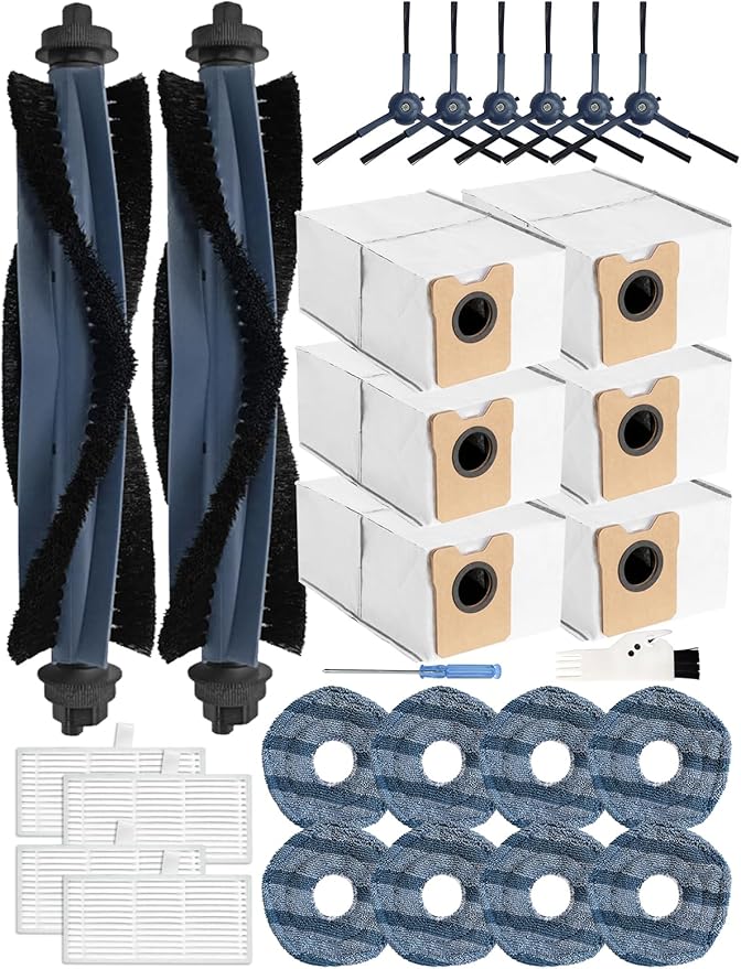 Yivy 28PCS Replacement Parts for Eufy Omni C20 Vacuum Cleaner Accessory Kit: 2 Main Brushes, 6 Side Brushes, 4 HEPA Filters, 6 Dust Bags, 8 Wipes
