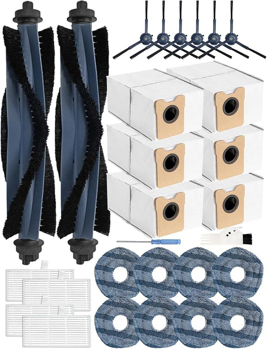 Yivy 28PCS Replacement Parts for Eufy Omni C20 Vacuum Cleaner Accessory Kit: 2 Main Brushes, 6 Side Brushes, 4 HEPA Filters, 6 Dust Bags, 8 Wipes