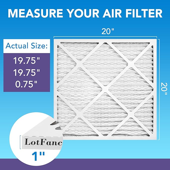 LotFancy 20x20x1 Air Filter, 6 Pack MERV 11 Pleated Furnace Air Filters Replacement for HVAC (Actual Size: 19.75"x19.75"x0.75")