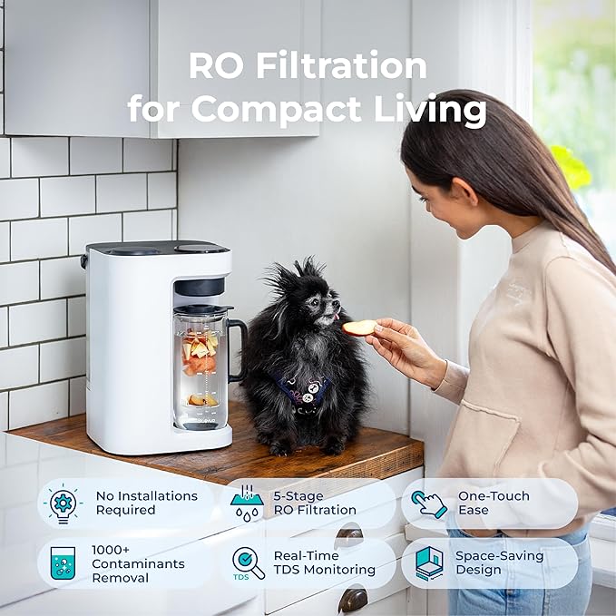 Bluevua RO100ROPOT-LITE Countertop Reverse Osmosis Water Filter System, 5 Stage Purification, 3:1 Pure to Drain, Portable Water Purifier (No Installation Required) (White)
