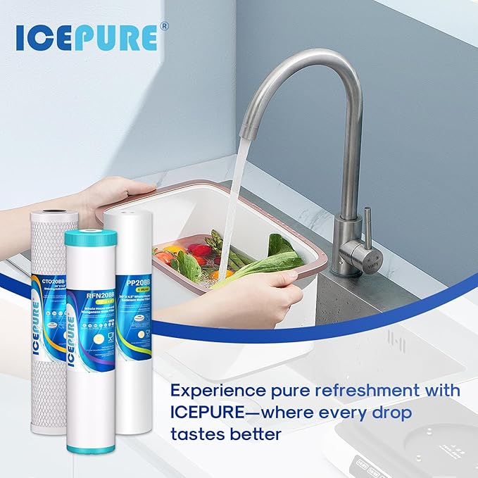ICEPURE 3-Stage 4.5"x 20" Whole House Water Filter Replacement Kit, 5 Micron Sediment, Iron & Manganese Reduce, Carbon Block Cartridge Replacement for Any 20 Inch Water Filter